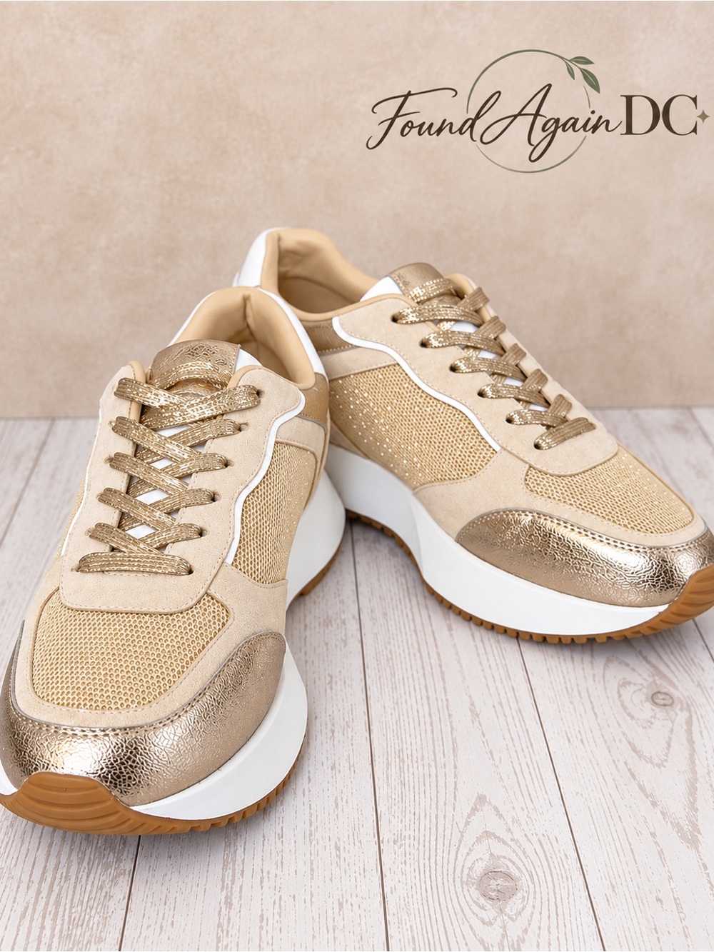 Gold Beige Women's Fashion Sneakers